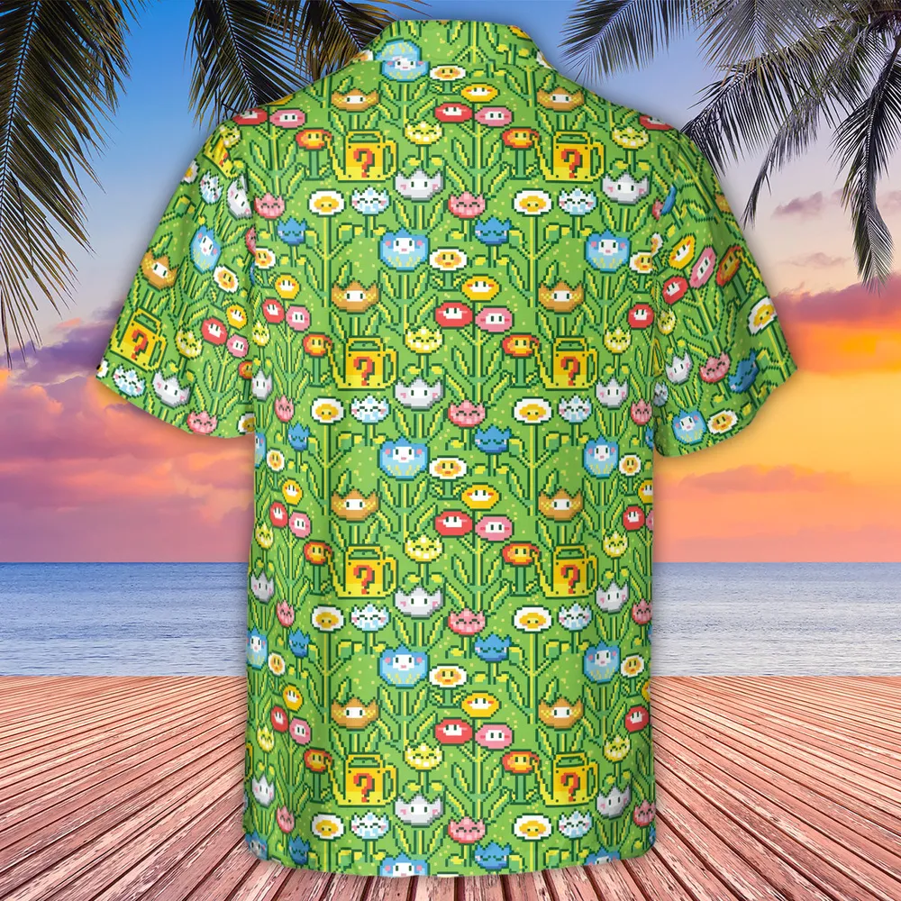8bit Flower Garden Super Mario Pattern Hawaiian Shirt - 3