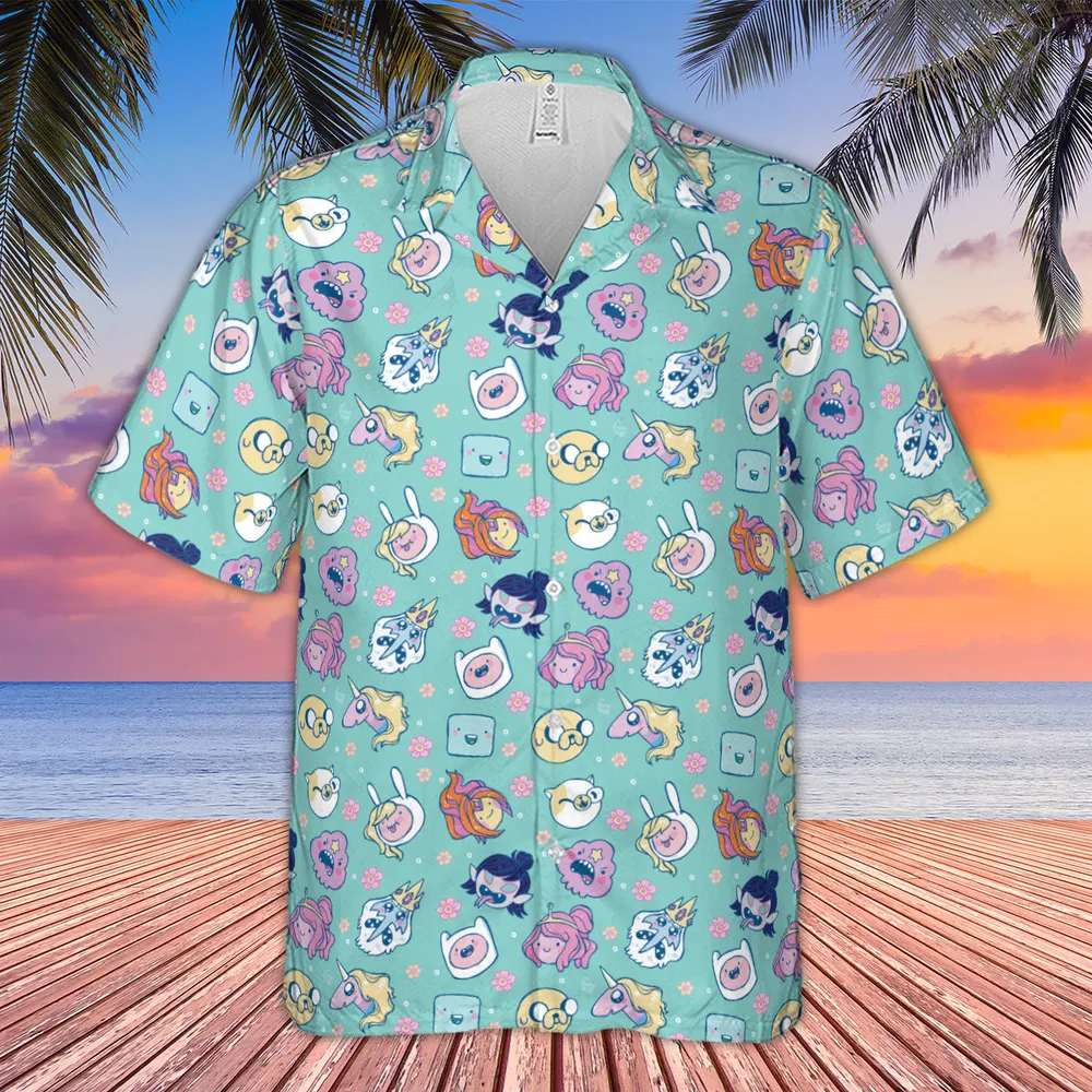 Adventure Time Floral Pattern Hawaiian Shirt - 4