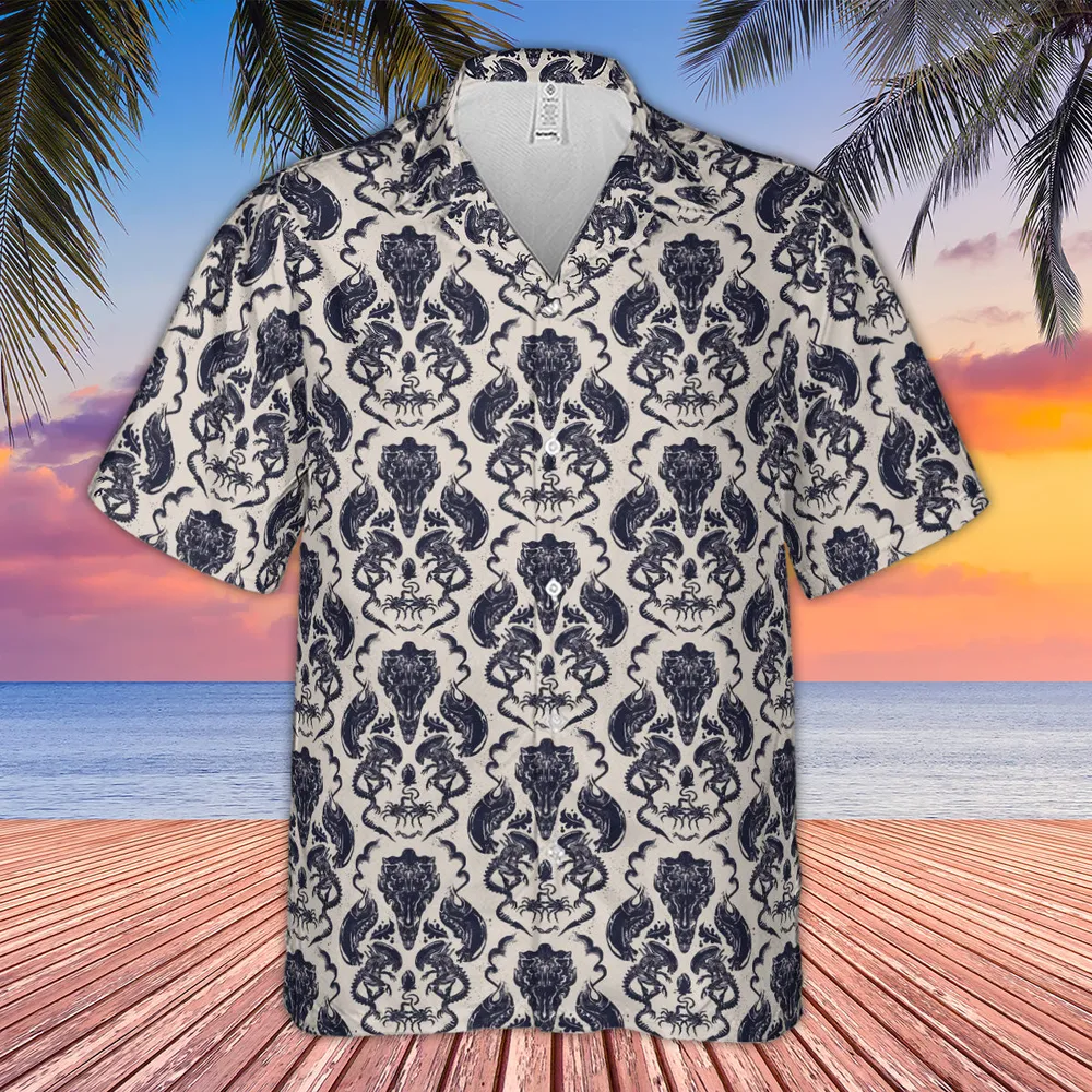 Alien Xenomorph Pattern Hawaiian Shirt - 4
