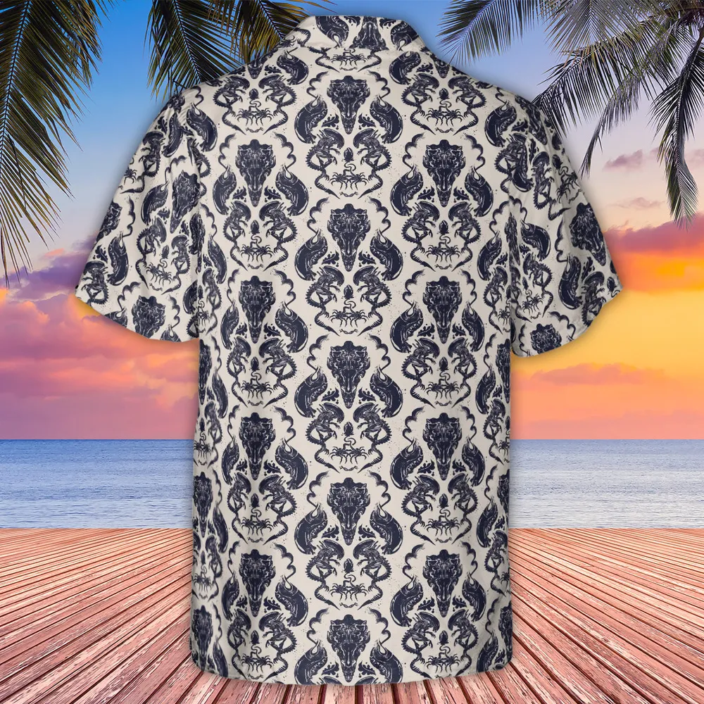 Alien Xenomorph Pattern Hawaiian Shirt - 3