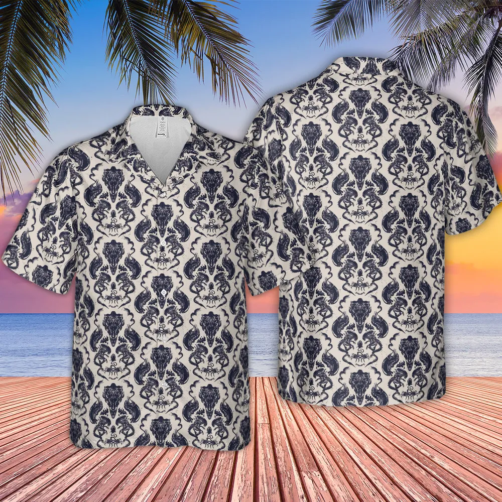 Alien Xenomorph Pattern Hawaiian Shirt - 2