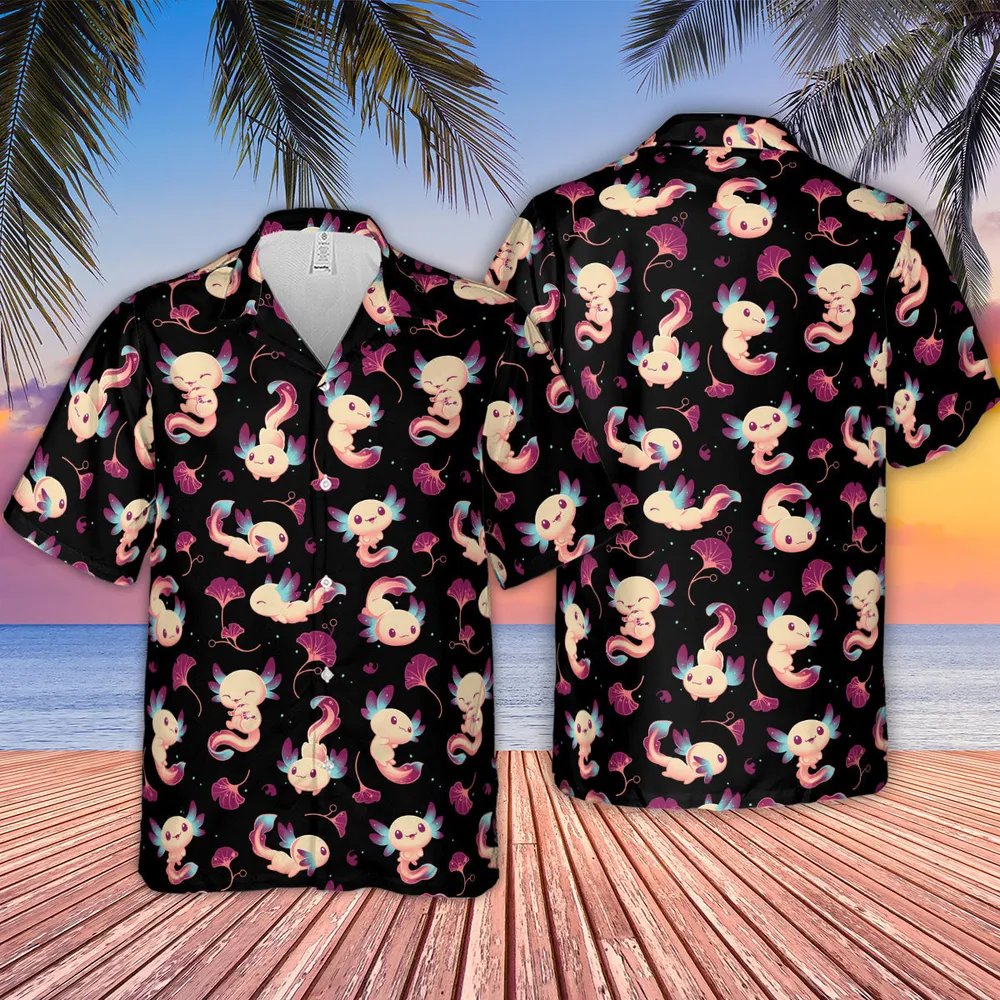 Axolotl Wonders Cute Salamanders Pattern Hawaiian Shirt - 2