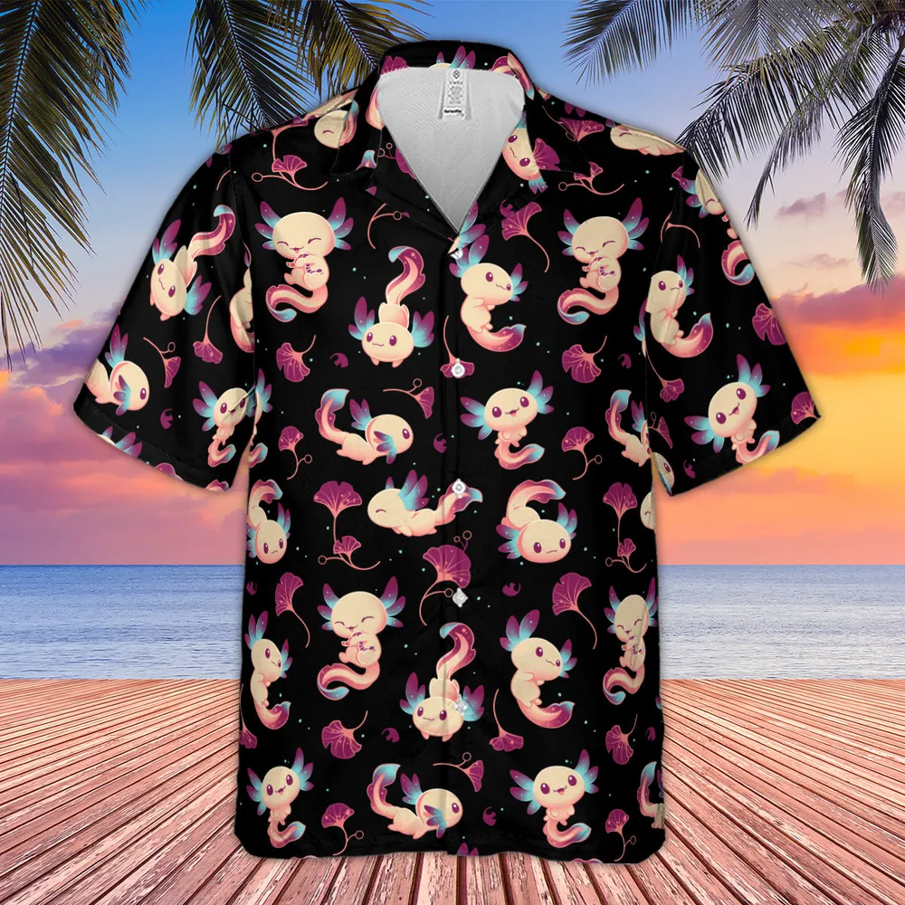Axolotl Wonders Cute Salamanders Pattern Hawaiian Shirt - 4