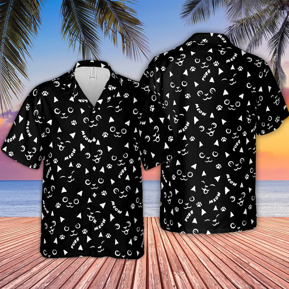 Black Cats Pattern Hawaiian Shirt - 2