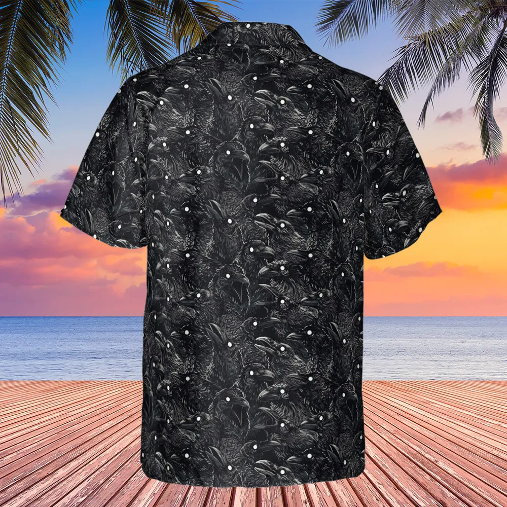 Black Raven Pattern Hawaiian Shirt - 2