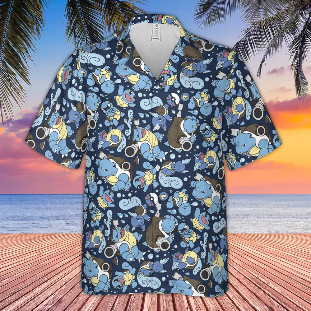 Blastoise Wartortle Squirtle Pokemon Pattern Hawaiian Shirt - 4
