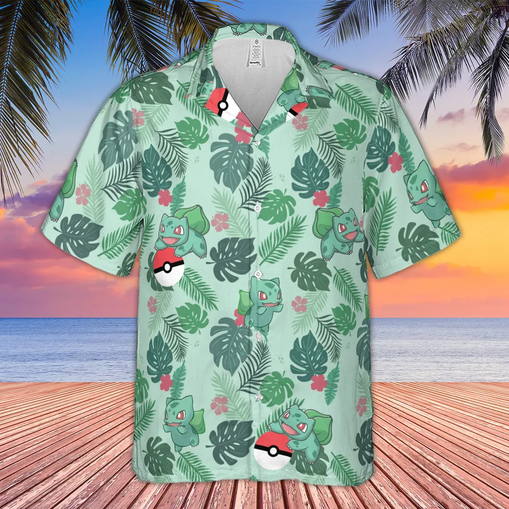 Bulbasaur Pokemon Pattern Hawaiian Shirt - 4