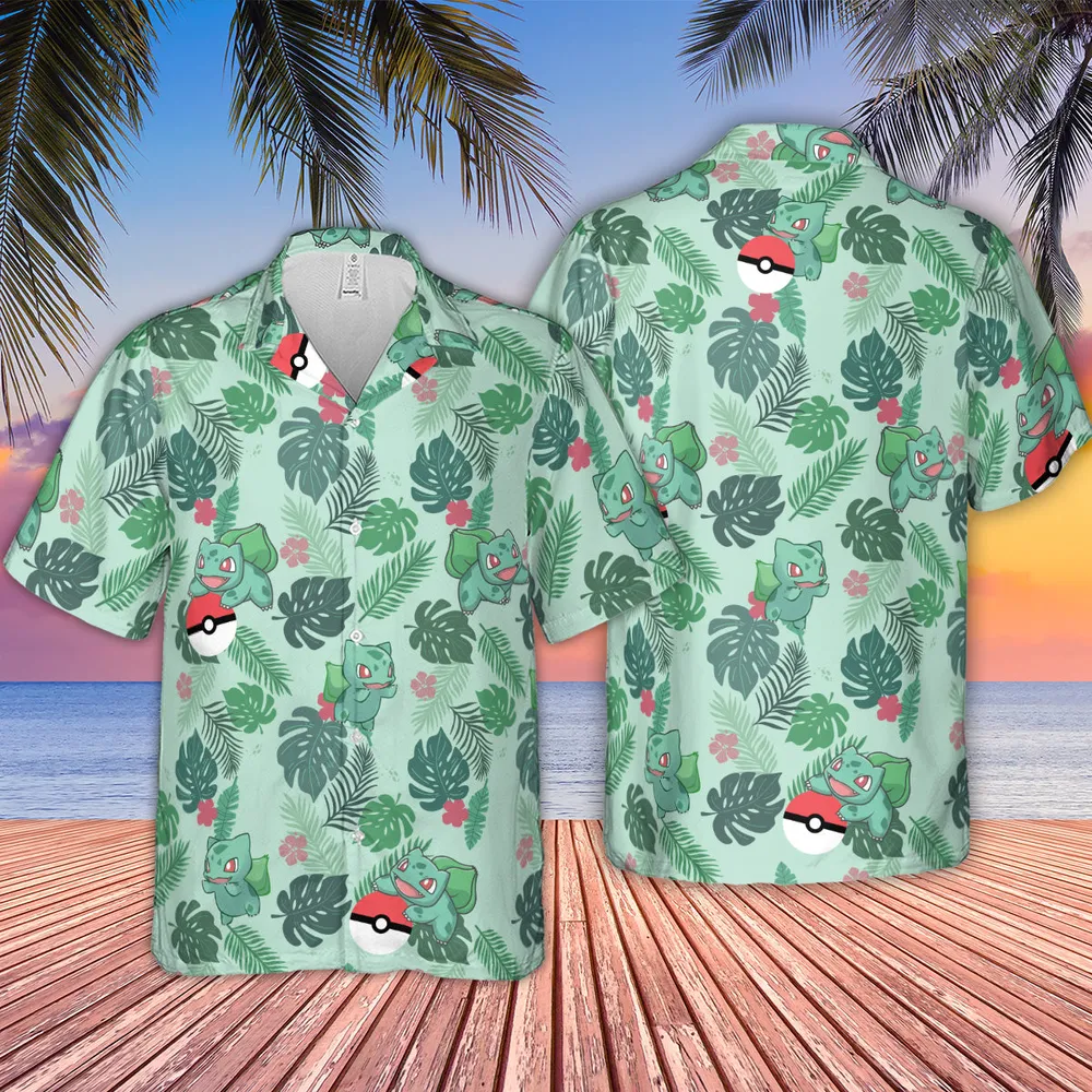 Bulbasaur Pokemon Pattern Hawaiian Shirt - 2