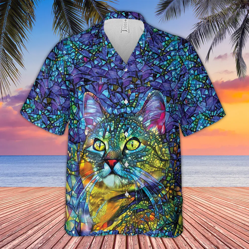 Cat Stained Glass Hawaiian Shirt - 2