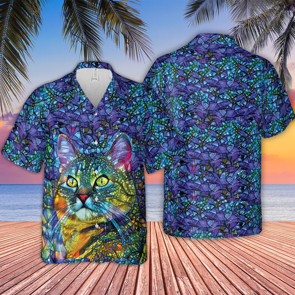 Cat Stained Glass Hawaiian Shirt - 4