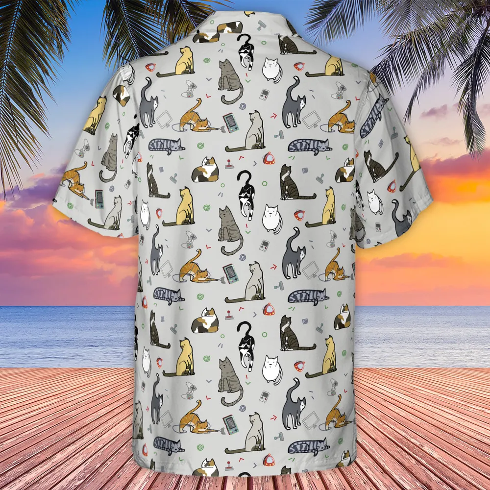 Cat the Gamer Pattern Hawaiian Shirt - 2