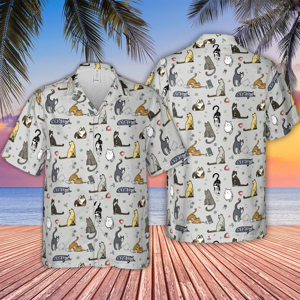Cat the Gamer Pattern Hawaiian Shirt - 4