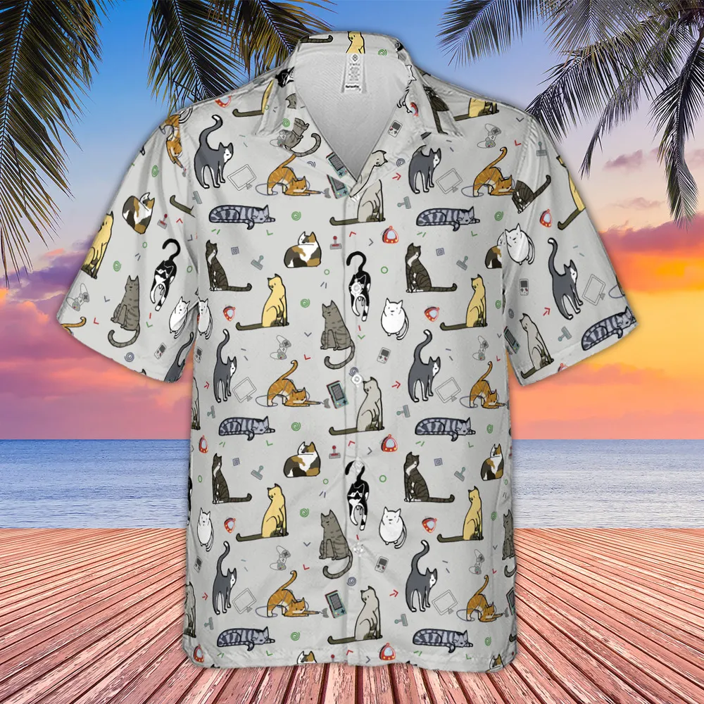 Cat the Gamer Pattern Hawaiian Shirt - 3