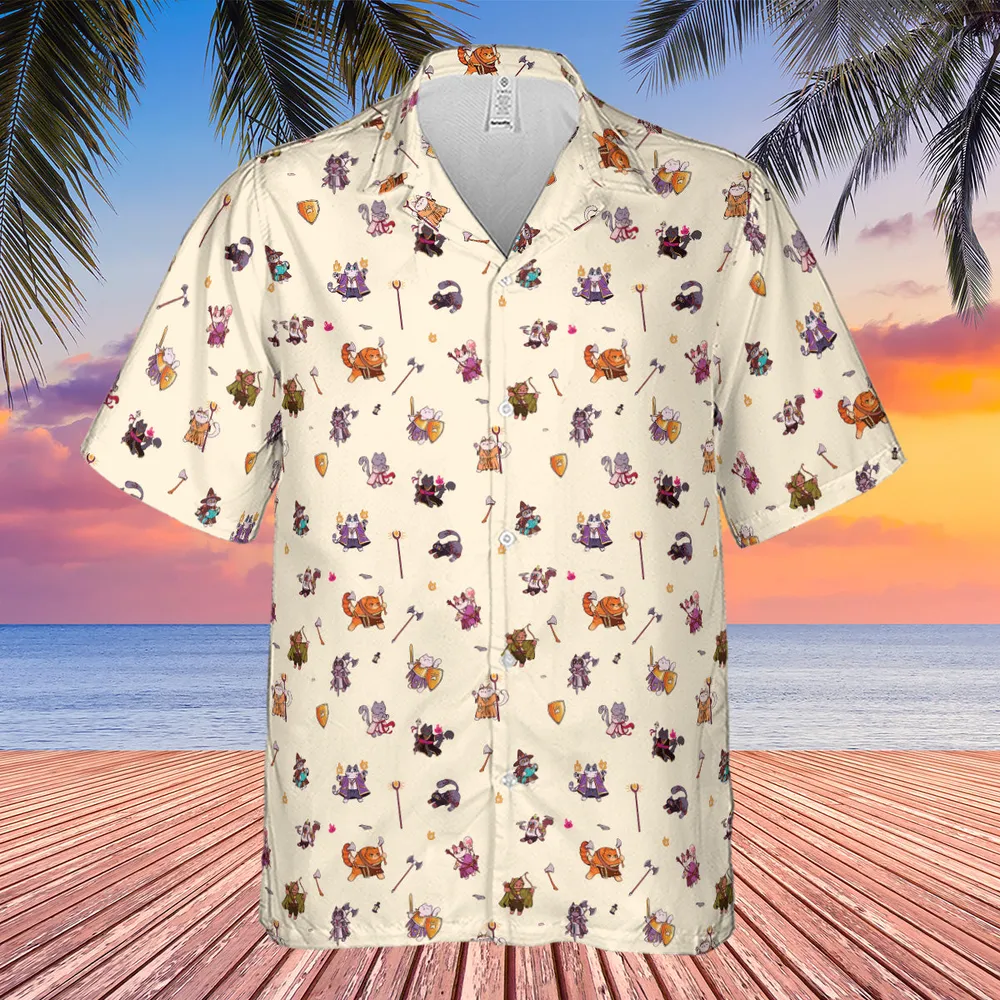 Cats In DnD Pattern Hawaiian Shirt - 4