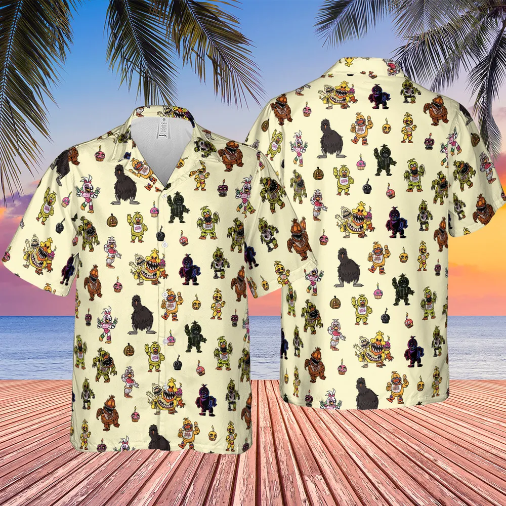 Chica Chicken Five Nights at Freddy's Pattern Hawaiian Shirt - 2