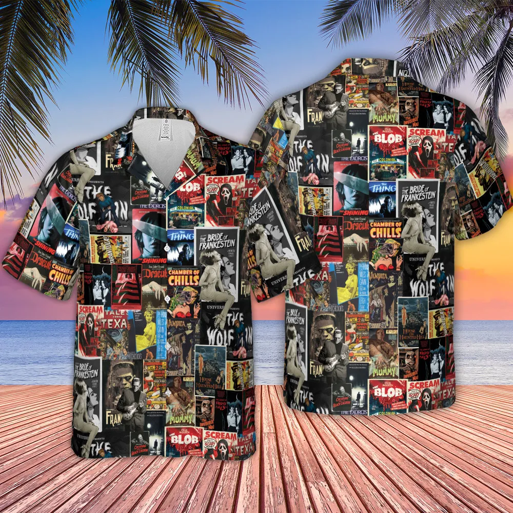 Classic Horror Movie Posters Monster Universal Scream Ghostface The Thing Hawaiian Shirt - 2