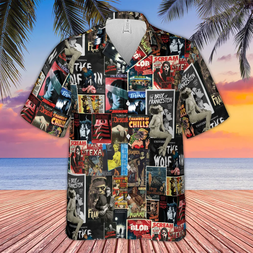 Classic Horror Movie Posters Monster Universal Scream Ghostface The Thing Hawaiian Shirt - 4