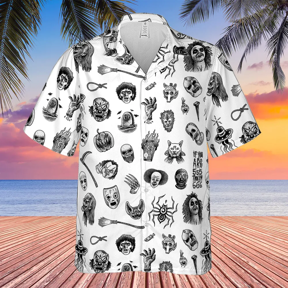 Cult Horror Characters Cryptkeeper Beetlejuice Chucky Fears of a clown Hawaiian Shirt - 4