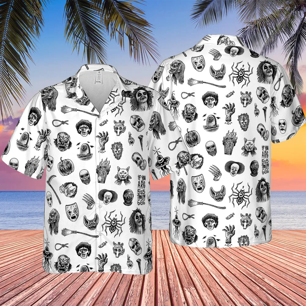 Cult Horror Characters Cryptkeeper Beetlejuice Chucky Fears of a clown Hawaiian Shirt - 2