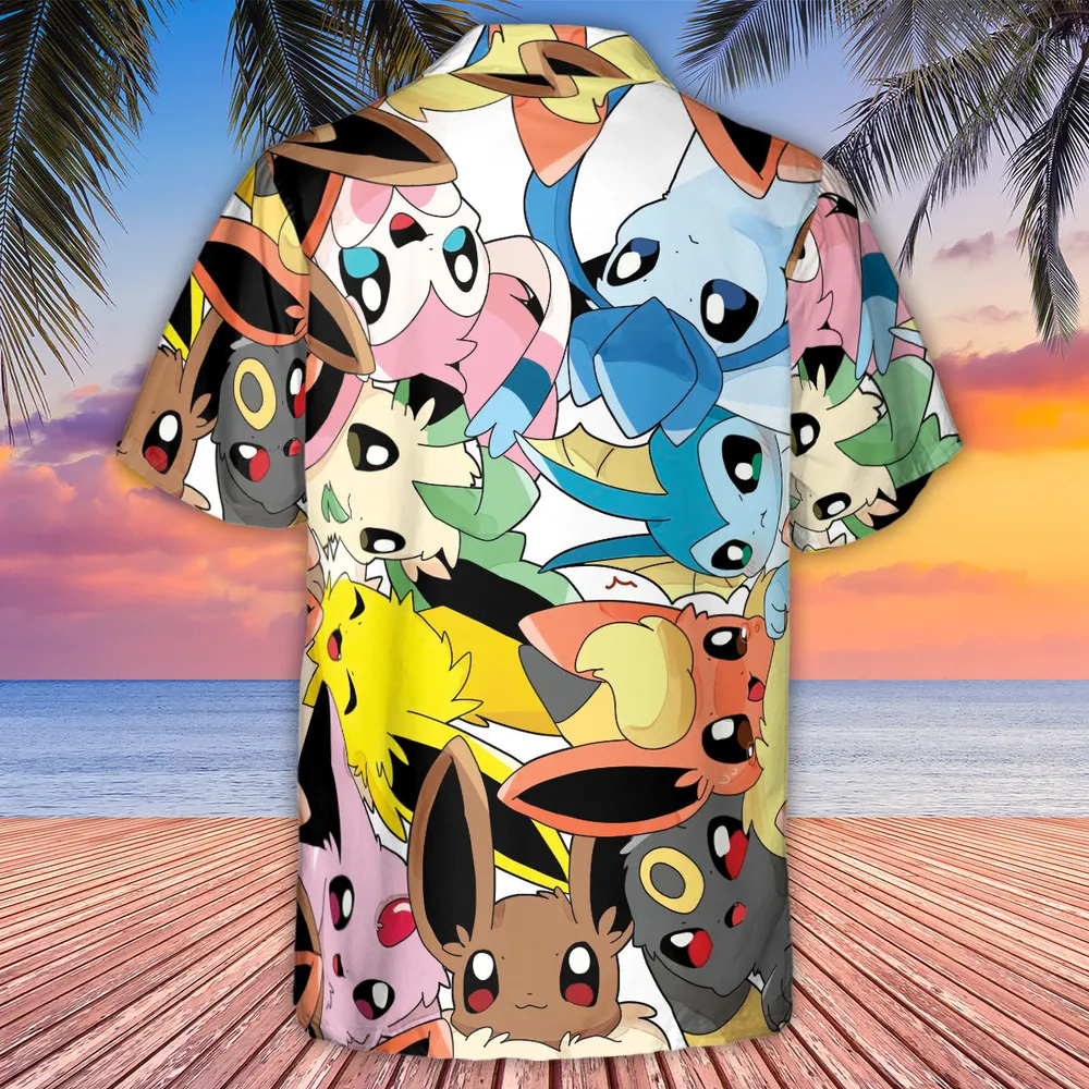 Cute Eevee Evolution Pokemon Hawaiian Shirt - 3