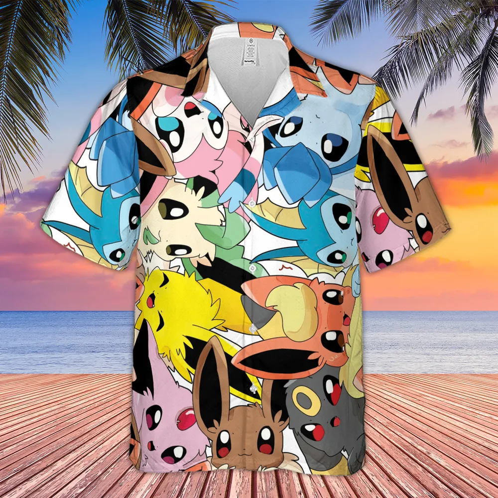 Cute Eevee Evolution Pokemon Hawaiian Shirt - 4