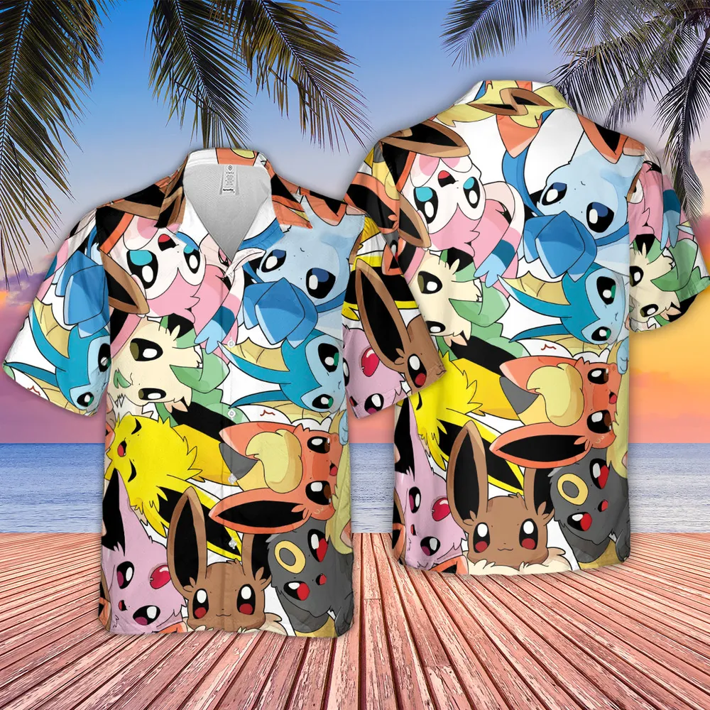 Cute Eevee Evolution Pokemon Hawaiian Shirt - 2