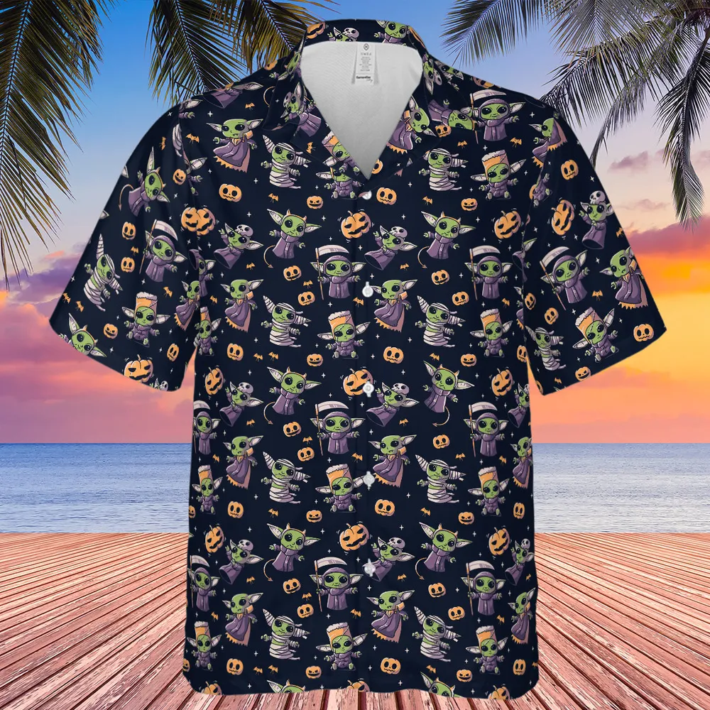 Cute Baby Yoda Halloween Pattern Hawaiian Shirt - 4