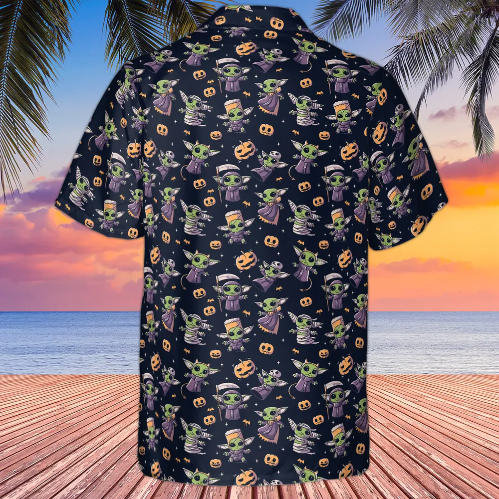Cute Baby Yoda Halloween Pattern Hawaiian Shirt - 3