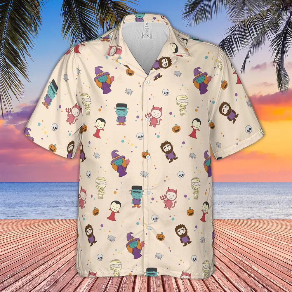Cute Halloween Characters Pattern Hawaiian Shirt - 4