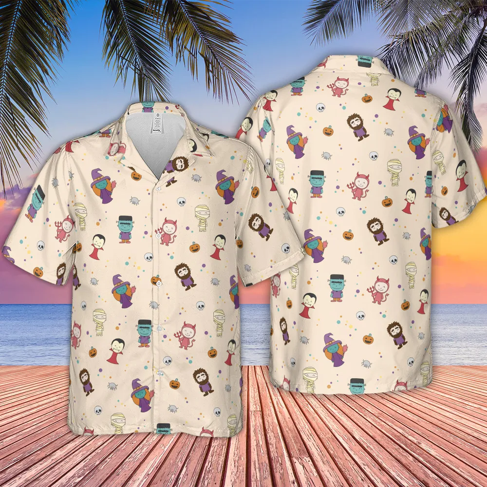Cute Halloween Characters Pattern Hawaiian Shirt - 2