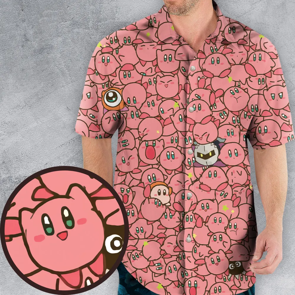Cute Kirby Waddle Doo Bandana Waddle Dee Meta Knight Kirby's Characters Hawaiian Shirt - 2