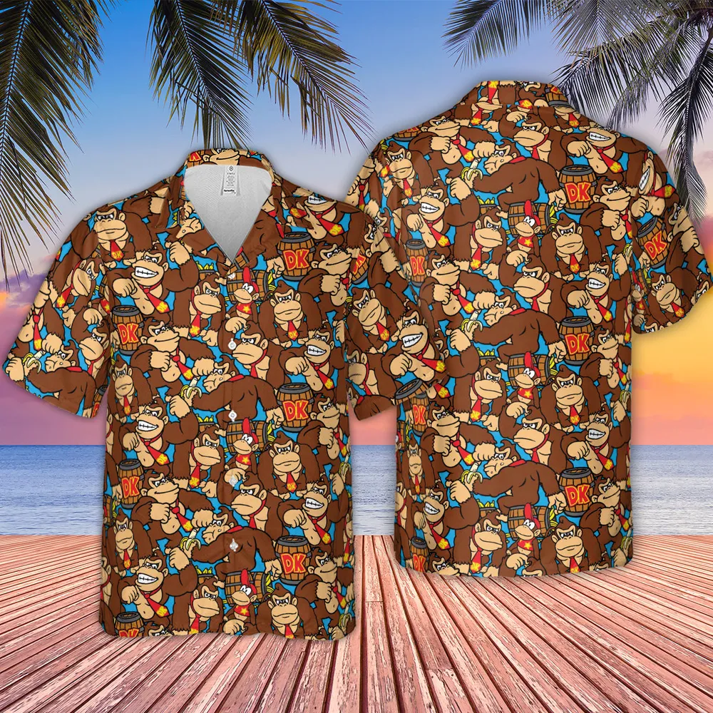 Donkey Kong Pattern Hawaiian Shirt - 4