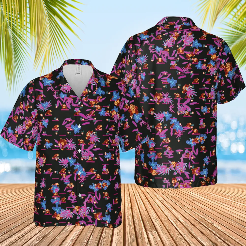 Donkey Kong Pattern Nintendo Video Games Hawaiian Shirt - 2
