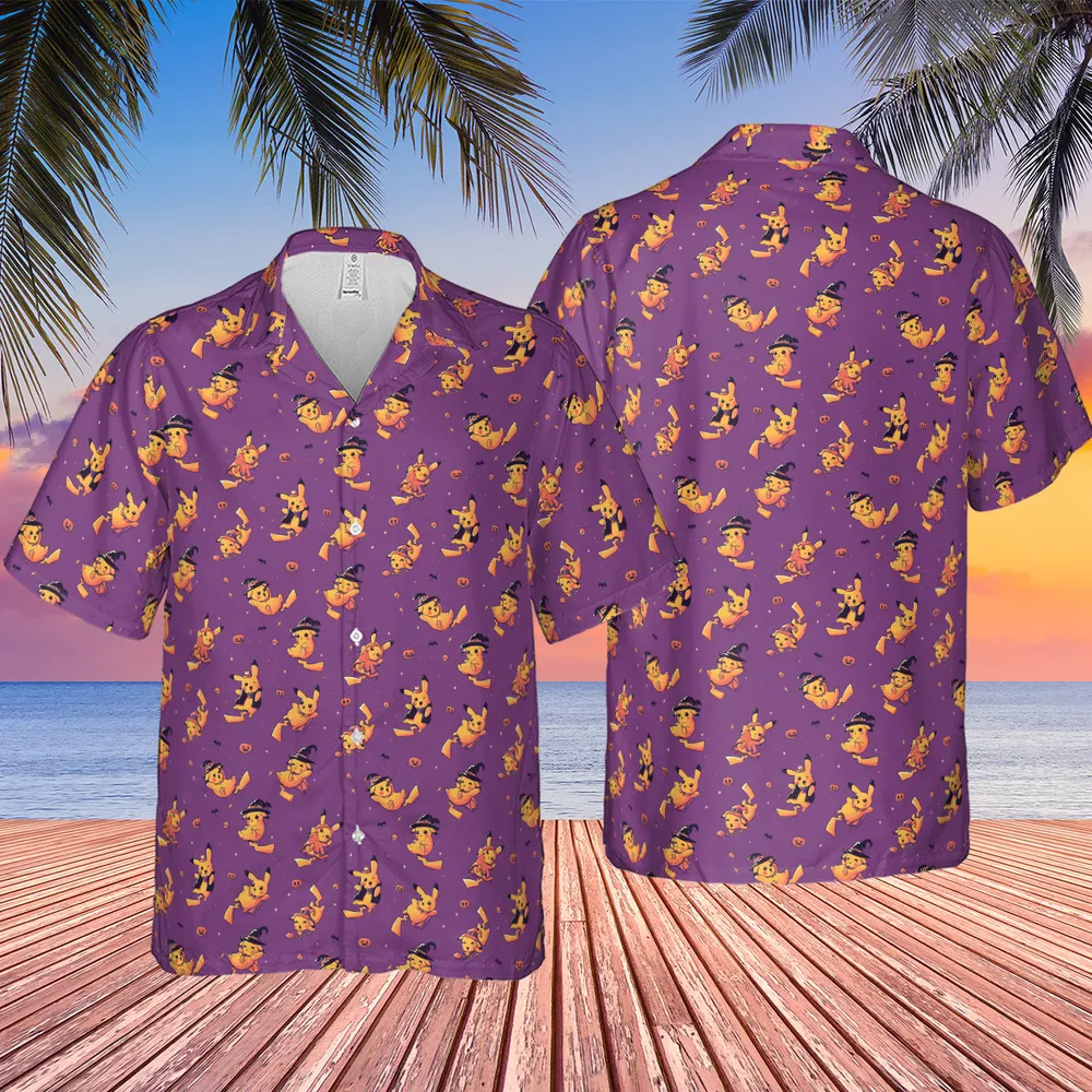 Electric Halloween Cute Pikachu Pattern Hawaiian Shirt - 4