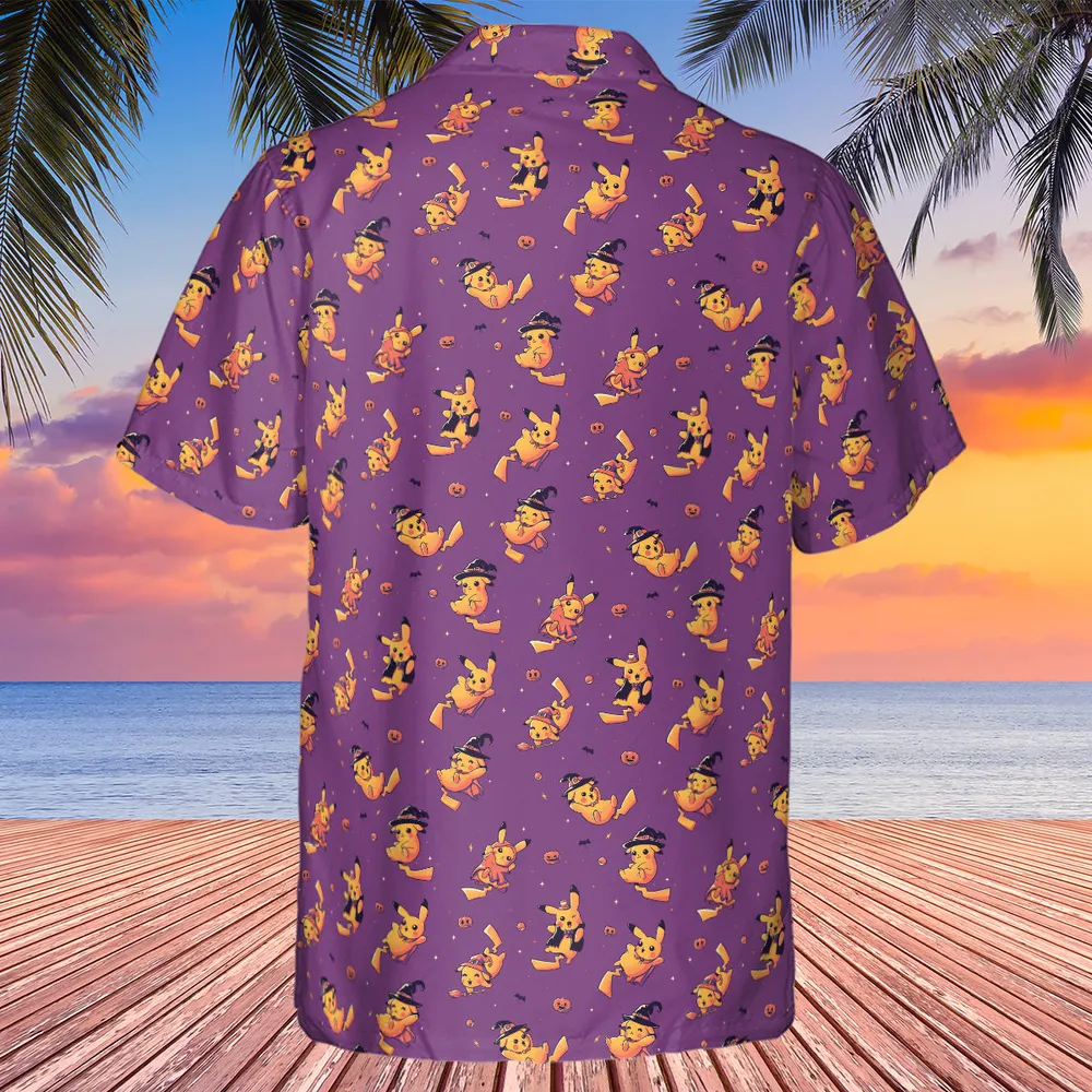 Electric Halloween Cute Pikachu Pattern Hawaiian Shirt - 2