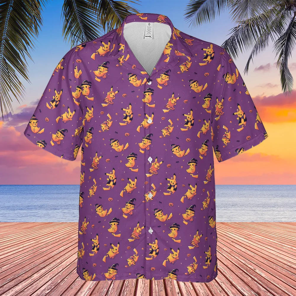 Electric Halloween Cute Pikachu Pattern Hawaiian Shirt - 3