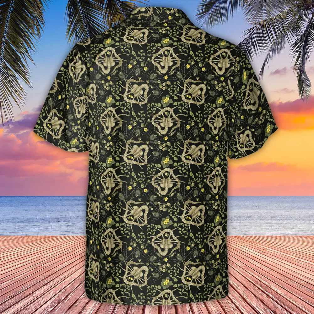 Facehugger Flower Pattern Alien Hawaiian Shirt - 3