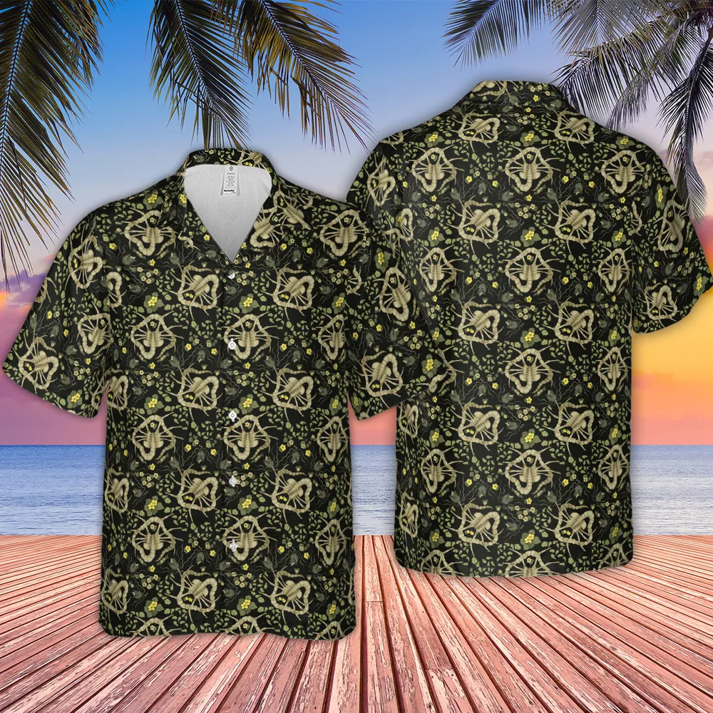 Facehugger Flower Pattern Alien Hawaiian Shirt - 2