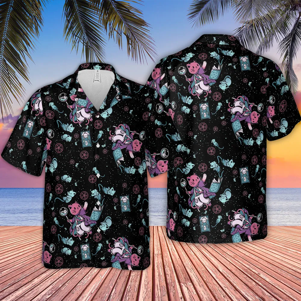 Necromancer Cat Pattern Hawaiian Shirt - 4