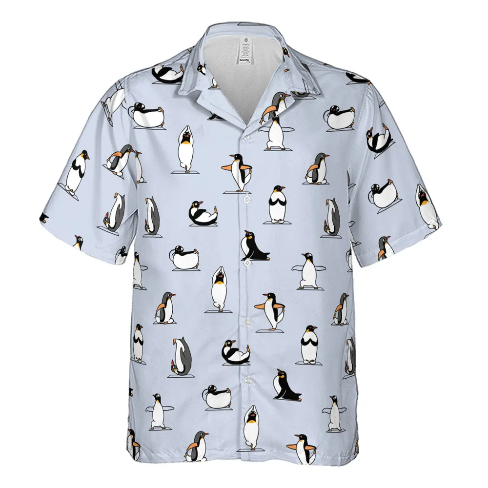 Penguin Yoga Pattern Hawaiian Shirt - 2