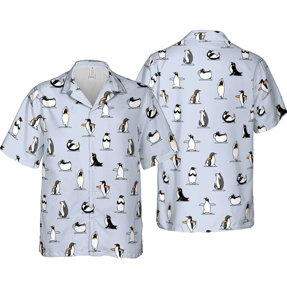 Penguin Yoga Pattern Hawaiian Shirt - 4