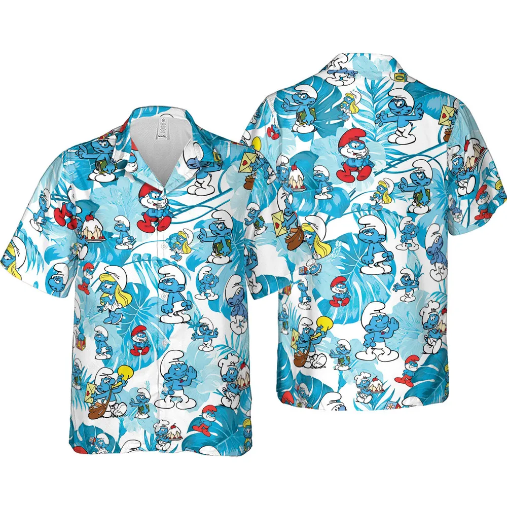 The Smurfs Pattern Hawaiian Shirt - 4