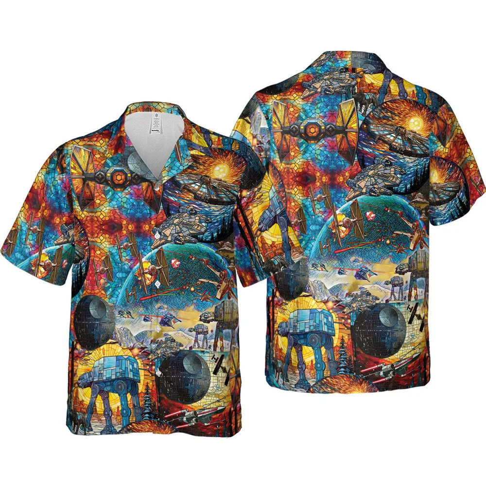 Spaceships Death Star Suncatcher Glass Hawaiian Shirt - 4