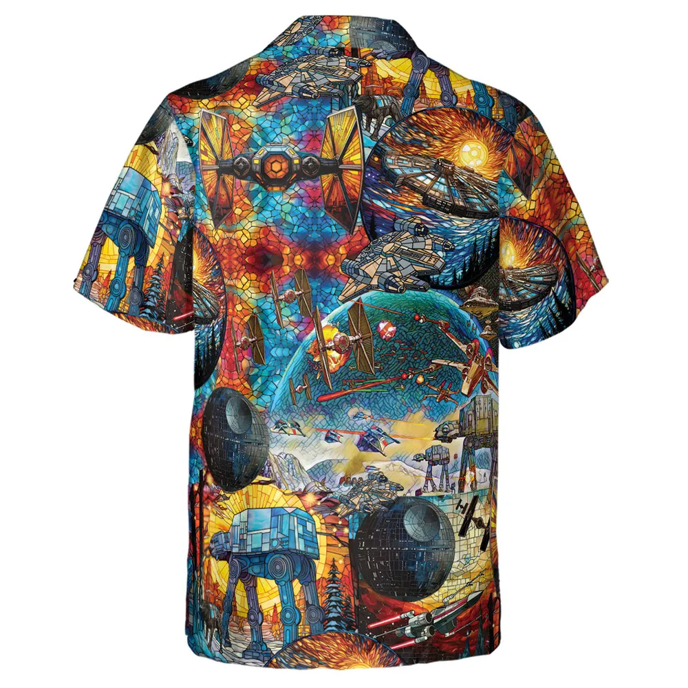 Spaceships Death Star Suncatcher Glass Hawaiian Shirt - 2