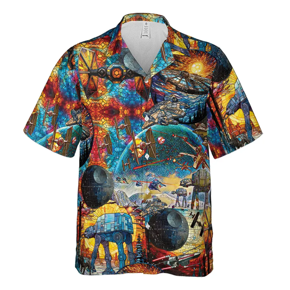 Spaceships Death Star Suncatcher Glass Hawaiian Shirt - 3