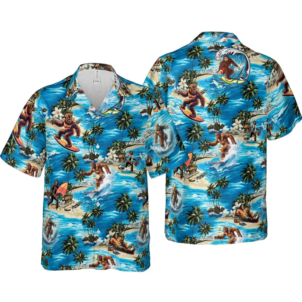 Bigfoot Surfing Summer Vibes Hawaiian Shirt - 4
