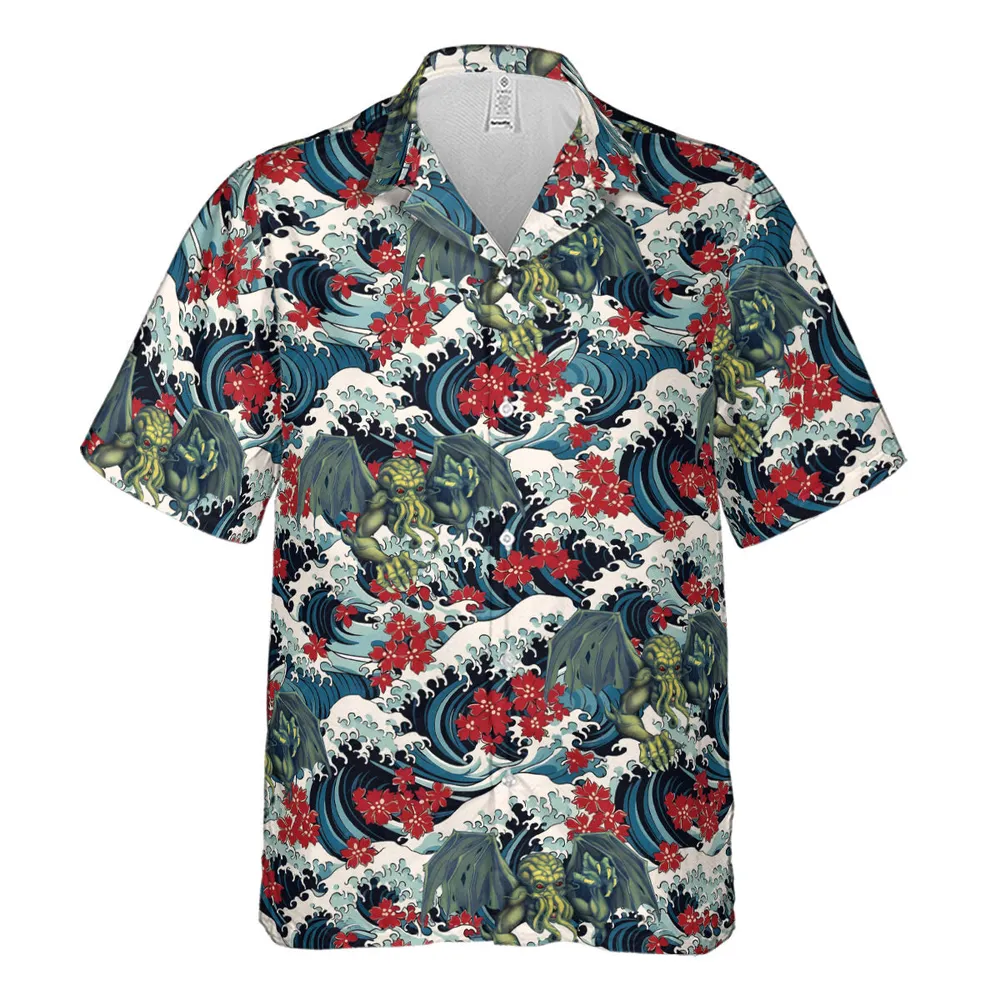 Great Waves Cthulhu Hawaiian Shirt - 2