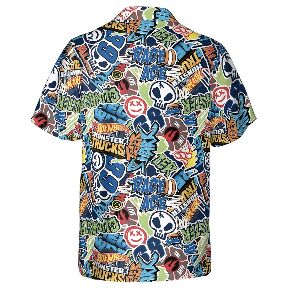 Hot Wheels Monster Trucks Logos Hawaiian Shirt - 3