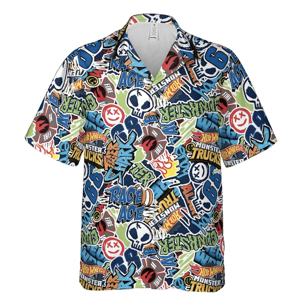 Hot Wheels Monster Trucks Logos Hawaiian Shirt - 2
