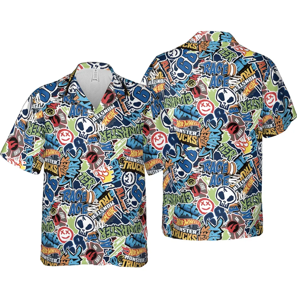 Hot Wheels Monster Trucks Logos Hawaiian Shirt - 4